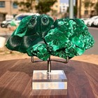 503G Natural Malachite rough mineral specimen with feathers and velvet