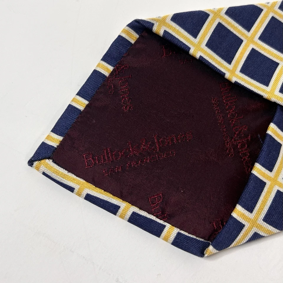Corbata Bullock & Jones 100 % seda azul amarillo a cuadros 3 1/2 x 61 1/5 Italia Foto 3 de 3