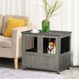 Heavy Duty Grey Wooden Dog Crate Furniture for Medium Dogs