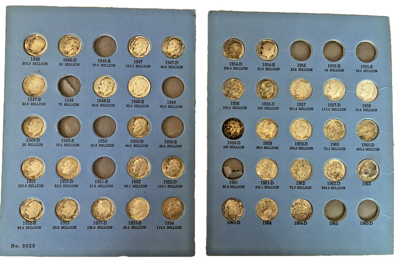 Lot of 37 Roosevelt Dimes Collection Starting 1946 Coin Folder Album 1946-1964-D