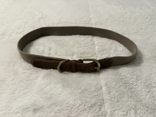 Geoffrey Beene Canvas & Leather Belt Brass Buckle Size 34 Made in USA