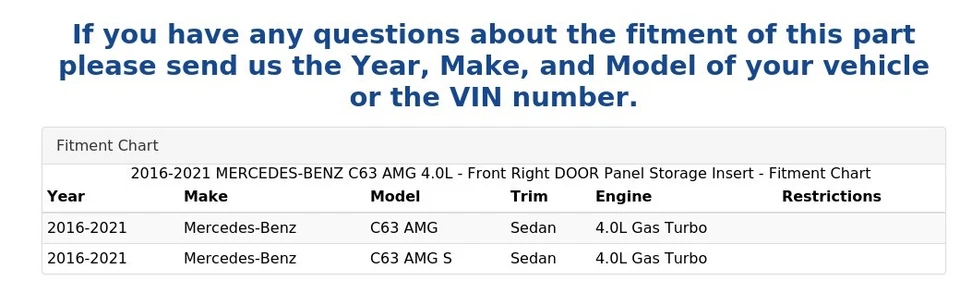 2016-2021 MERCEDES-BENZ C63 AMG 4.0L - Front Right DOOR Panel Storage Insert - Image 4 of 4