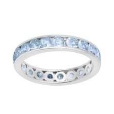 Eternity Band Ring Round Aquamarine Gemstone 925 Sterling Silver Ring