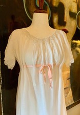 Antique Edwardian Cotton Nightgown  Carmela  Hand Repaired with Filet Lace