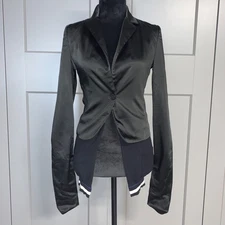 Patrizia Pepe Sera Black Satin Blazer with Knit Underlay and Button Detail Sz 40