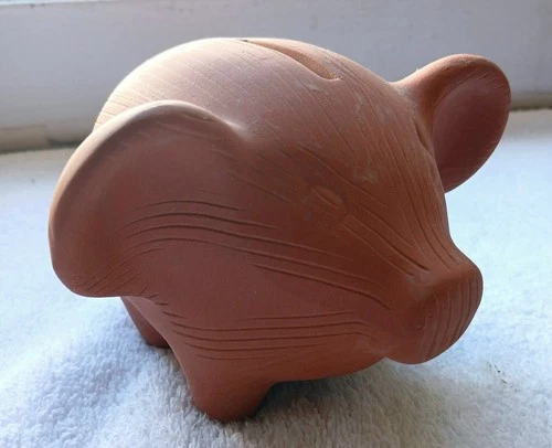 Vintage Stangl Terracotta Pig Piggy Bank Figure Handmade Org. Sticker Trenton NJ