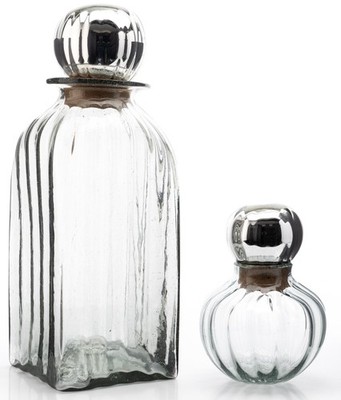 Pair Decanters Mexico Mercury Glass Sphere Stoppers Jar XL Perfume Bottle Style