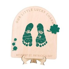 Our Little Lucky Charm Footprint Wood Plaque - My 1st Holiday Milestone Signs,
