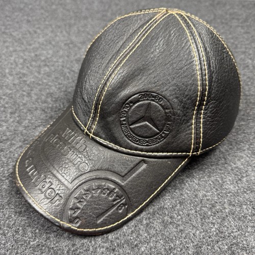 Vtg Mercedes Benz Leather Cap Hat Lined Embossed With Pleasure Behind A Rudder