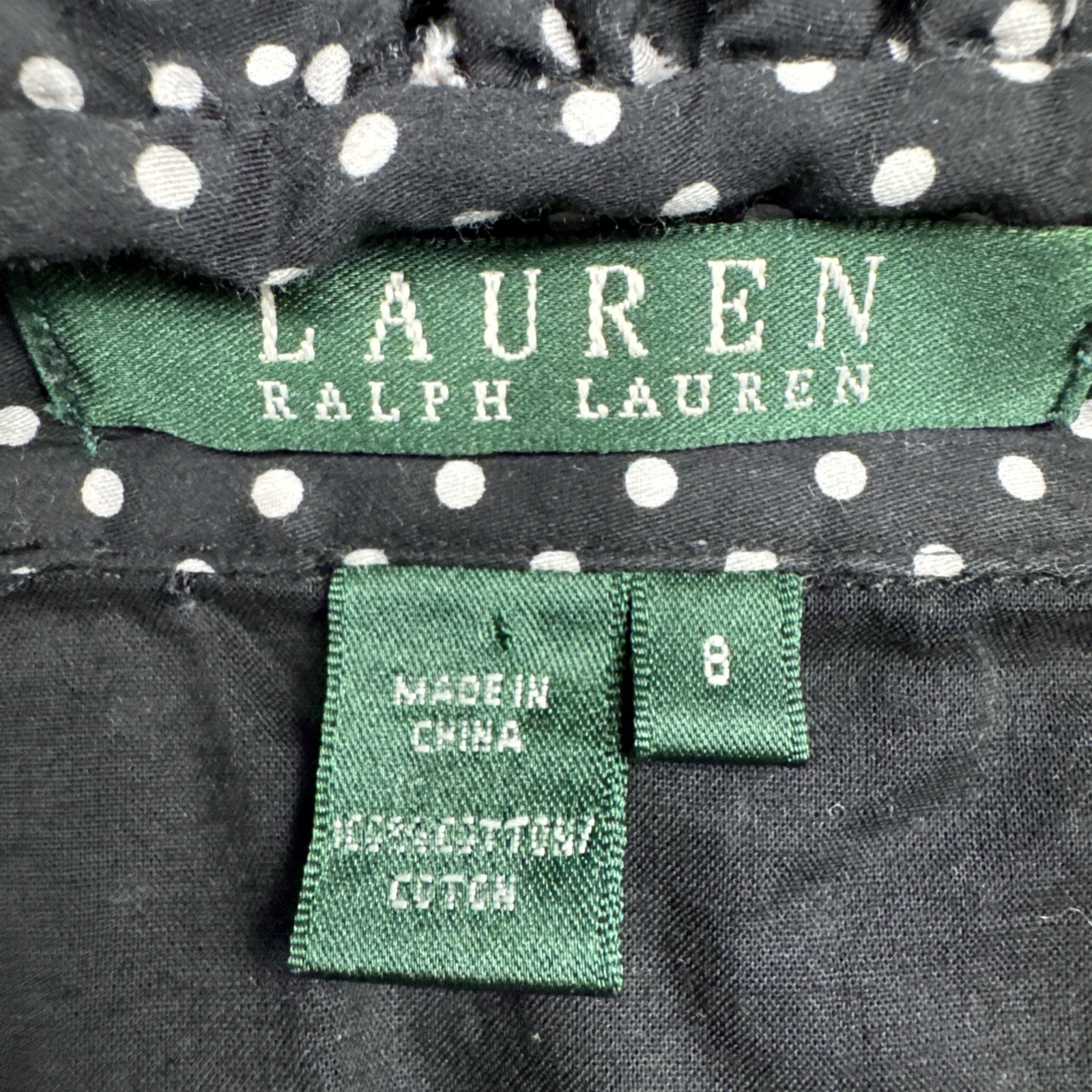 Lauren Ralph Lauren Blouse Womens 8 Black Sleeveless Ruffle Front Top Polka Dots thumbnail 4