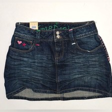 NEW Gap Kids girls 10 12 denim scrunch front jean mini skirt embroidered hearts