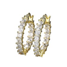 14K Yellow Gold Plated Stainless Steel CZ Inside Out Hoop Earrings 27mm