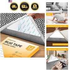 12 PCS Rug Tape, Rug Pad Gripper for Hardwood Floors, Double Sided Adhesive C...