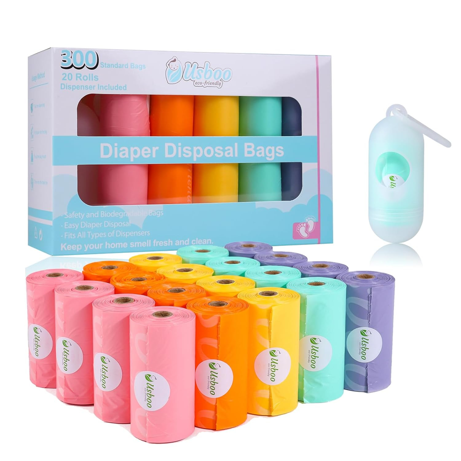 Bags Disposable For Baby, 20 Refill Rolls/300 Bags Waste Bag