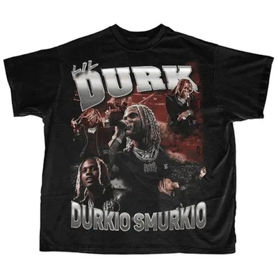 #ad Lil Durk Durkio Smurkio Vintage Tee Print Short Sleeve T Shirt Cotton Menswear $18.99