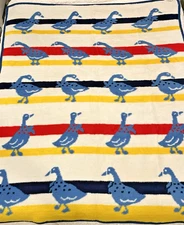Vtg Vuteks Crown Crafts Blanket Throw Goose Duck Cottage Core Farm Reversible