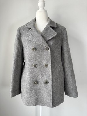 L. L. BEAN Bellandi Gray Peacoat Women Double Breasted Italian Wool Size 12P