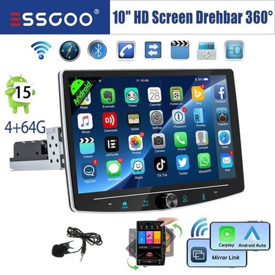 DAB+ Android 15 4+64GB Carplay Autoradio GPS Navi 1 DIN 360° Drehbar Bildschirm