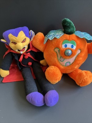 Vintage Sugar Loaf Halloween Pumpkin And Vampire Plushy Plush Stuffed Toys