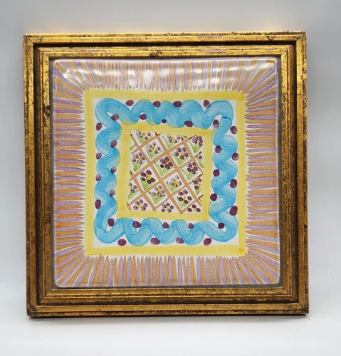Vintage 1983 MACKENZIE-CHILDS hand-painted "Summer Frock" Tile/Trivet - FRAMED