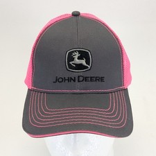 John Deere Pink  Gray Trucker Hat w Embroidered Logo Mesh Back Adjustable Cap