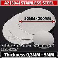 A2 Stainless Steel Round Sheet Brushed Flat Disc Thick 0.3mm-5mm Dia 50mm-300mm