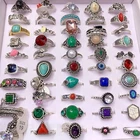 50pcs Bulk Lots Vintage Crystal Stone Mix  Plated antique silver Jewelry Ring