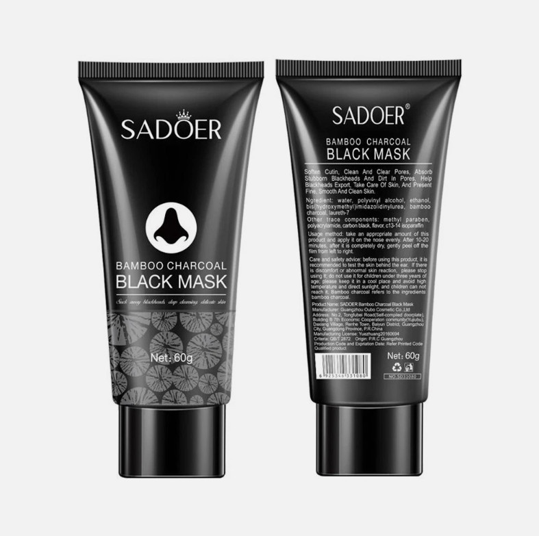 SADOER Bamboo Charcoal Black Face Nose Mask 60G Remove Blackhead