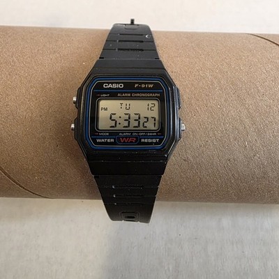Casio 593 F-91W Digital Watch Men Women 35mm Black Alarm Chrono Date Thailand