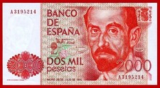 UNC,  2000 Pesetas, 1980,  Serie A,  SPAIN