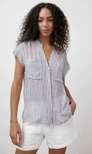 Rails Mel Too Blue Gingham Size Large Short Sleeve Rayon Button Down Casual