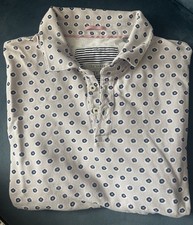 Ted Baker London Polo Shirt Sz 5 XL Short Sleeve Gray White Blue Pattern Cotton