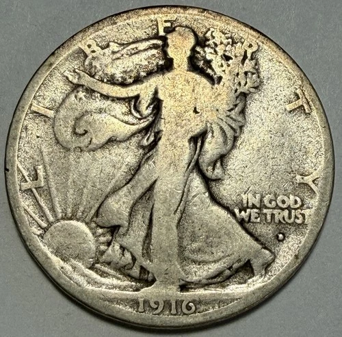1916-D Walking Liberty Half Dollar, Fine Condition, Silver
