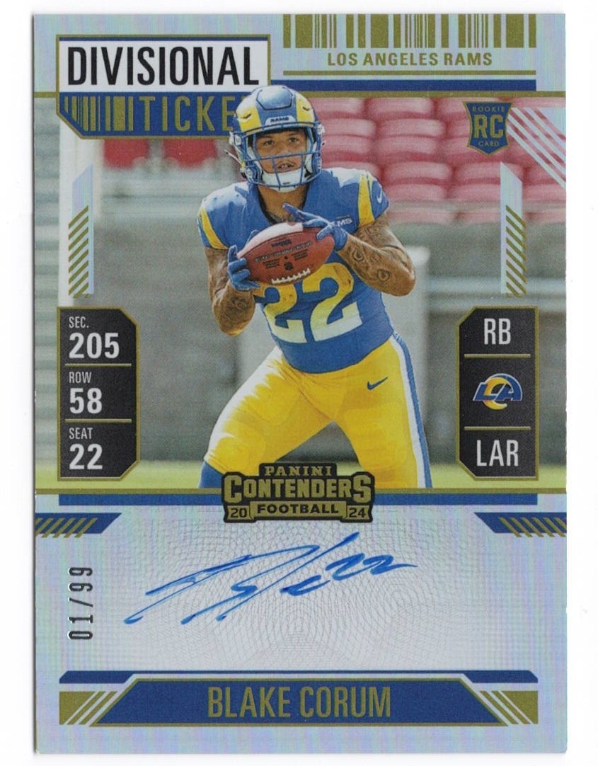 Blake Corum 2024 Contenders Divisional Ticket Rookie On-Card Auto 1/99 1st PRINT
