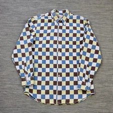 Sugar Cane Shirt Mens Large Blue Brown Check Toyo Enterprises