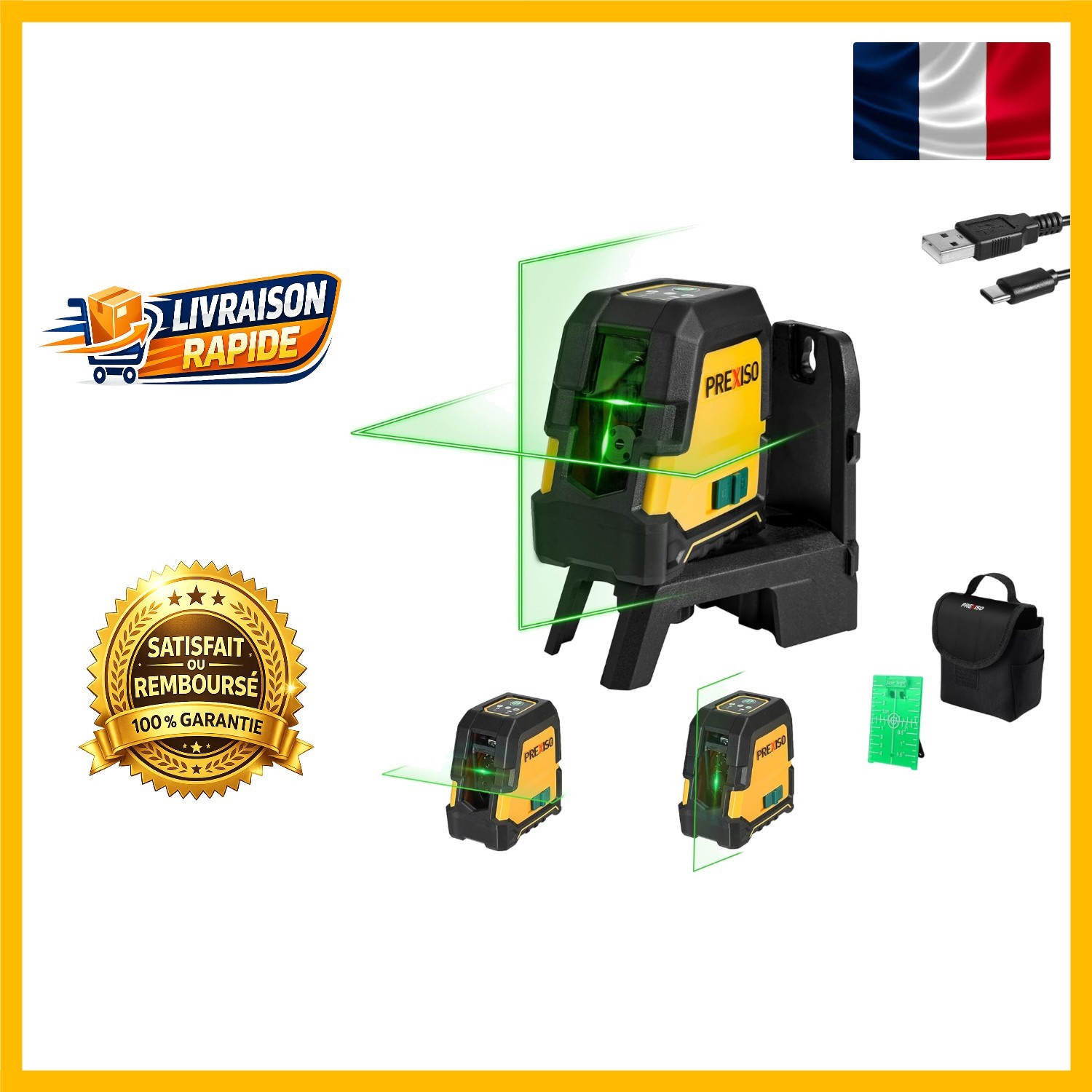 Niveau laser vert 30m automatique et résistant aux chocs pour traçage précis de cloison