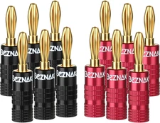 Banana Plugs with Dual Set Screws,Black and Red Aluminum Shell,6 Pairs