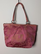 Coach F14482 Pink Satin Leather Trim Tote Shoulder Bag 15"x11"
