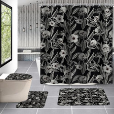 Gothic Skull Floral 4Pcs Shower Curtain Sets 72Wx72L Inch Goth Skeleton Spooky S