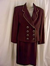 Ladies Vintage Christian Dior Brown with Cream Piping Skirt Suit 6 ICONIC