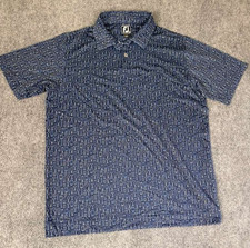 FootJoy Large Polo Shirt All Over Print Drinks Golf Performance Stretch Blue