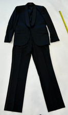 H M Blazer Suit 2-Piece Set Tuxedo Men's 36/38R Black 100 Wool ShawlNeck Career