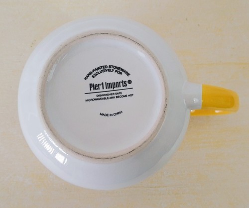 Pier 1 Imports Yellow And White "Happy" Stoneware Coffee Mug - Picture 6 of 6