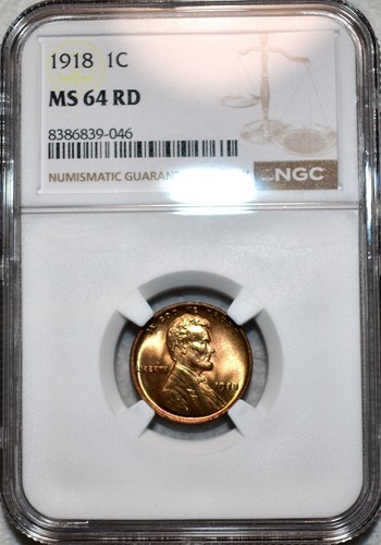 NGC MS-64 RD 1918-P Lincoln Cent, Cartwheeling, Full-Red specimen!