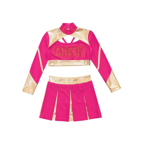 Kids Girls Dance Outfits Cutout Cheerleading Stage Performance Crop Top Outfit - Picture 16 of 49
