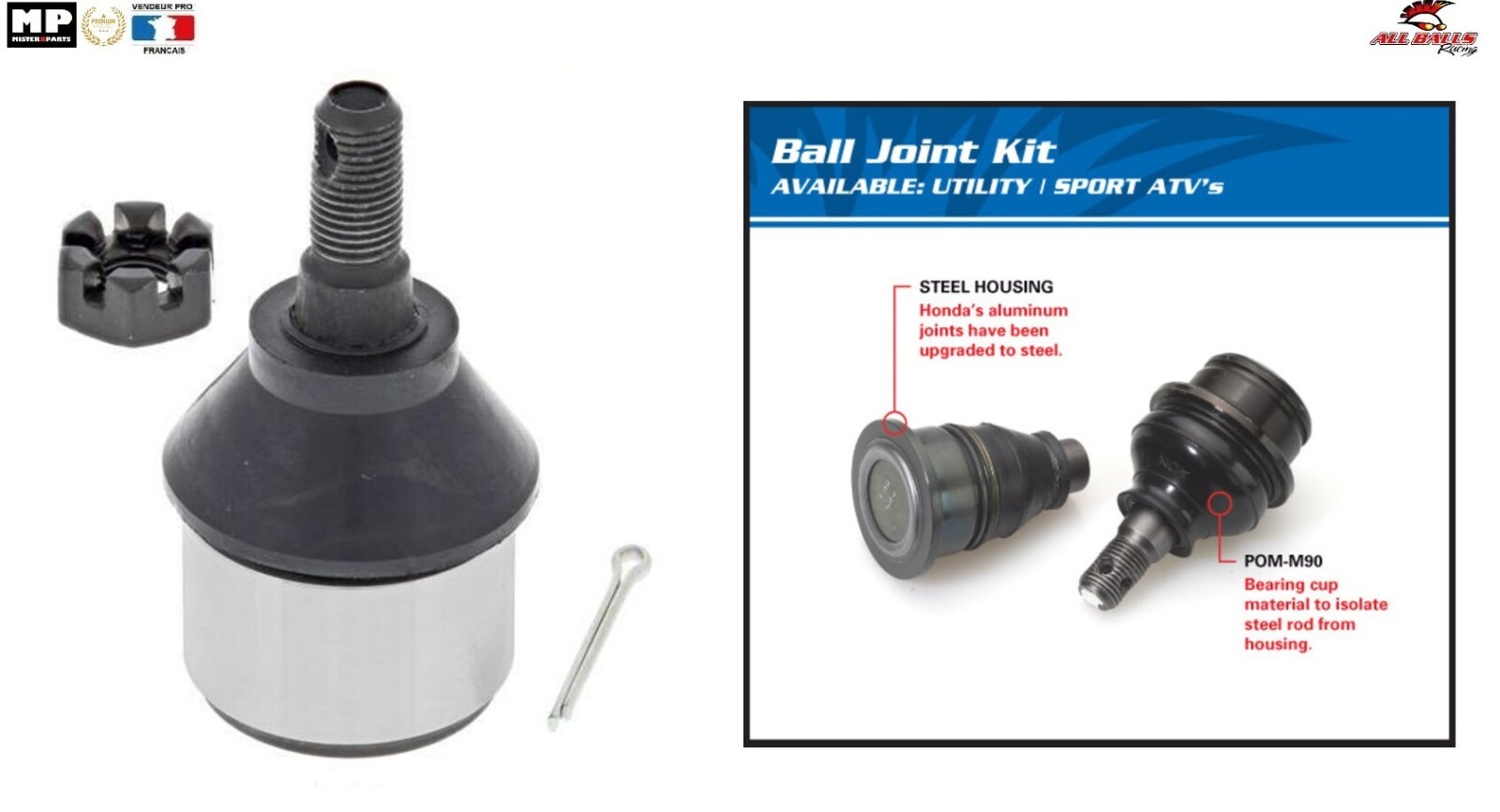 Kit rotule de triangle inférieur Polaris Trail Blazer 250 90-06 suspension avant quad