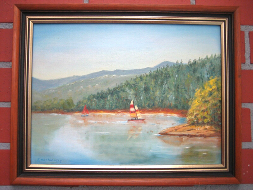1984 MAROONDAH DAM framed oil on board by Elizabeth (Marks) Montgomery 37 x 47cm - Picture 2 of 10