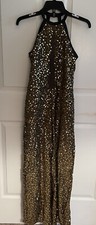 Weissman Elite Black/Gold Sequined Jumpsuit, Post That 14420, Adult Medium 