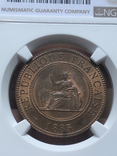 NGC MS-64 1 Cent Indochine Copper Coins 1885 Original Vintage Rare_LDP Shop. - Picture 2 of 4
