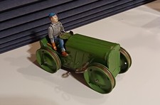 Vintage 1930's Louis Marx green windup tractor metal - runs